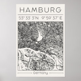 Póster Hamburg Charcoal City Map Poster Minimal Germany