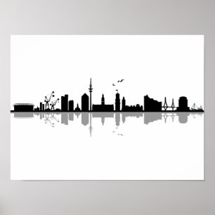 Póster HAMBURG Elbe Alemania Skyline Silhouette