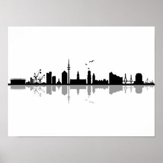 Póster HAMBURG Elbe Alemania Skyline Silhouette