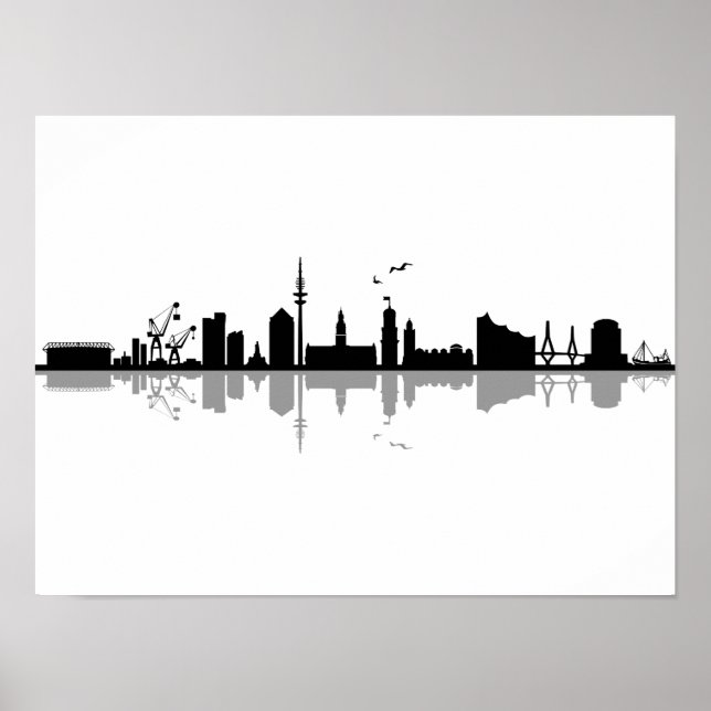 Póster HAMBURG Elbe Alemania Skyline Silhouette (Frente)