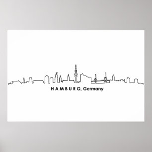 Póster HAMBURG Elbe Alemania Skyline Silhouette