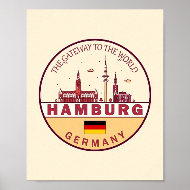 Póster Hamburg Germany City Skyline Emblem (Frente)