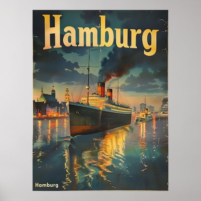 Póster Hamburg Harbour Vintage (Frente)
