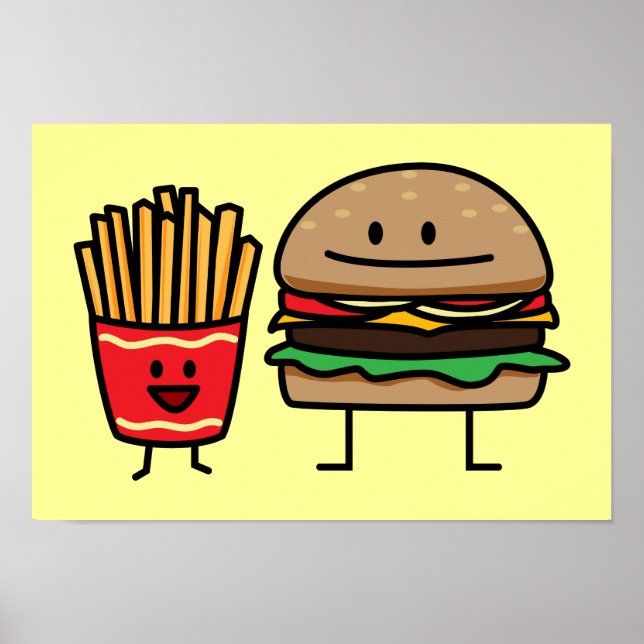 Póster Hamburger y Fries chatarra de bollo de comida rápi (Frente)