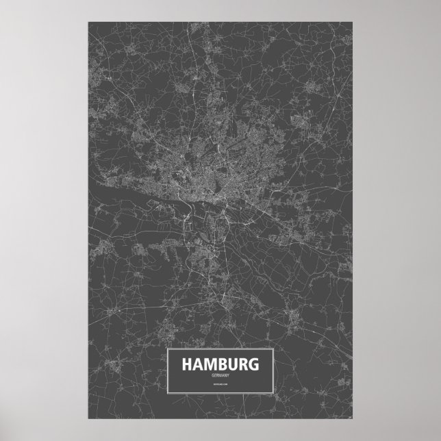 Póster Hamburgo, Alemania (blanco sobre negro) (Frente)