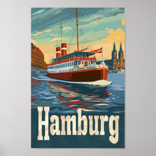 Póster Hamburgo Alemania Ilustracion de Viaje Retro Vinta