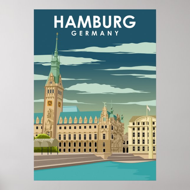 Póster Hamburgo Alemania Ilustracion de Viajes de la Ciud (Frente)