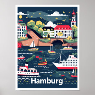 Póster Hamburgo Alemania Ilustracion de Viajes Vintage