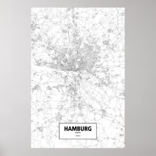 Póster Hamburgo, Alemania (negro sobre blanco)