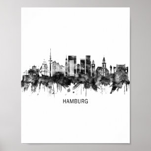 Póster Hamburgo Alemania Skyline BW