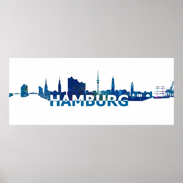 Póster Hamburgo Alemania Skyline Silhouette (Frente)
