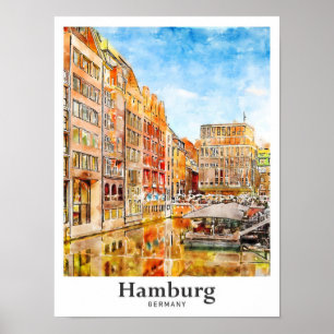 Póster Hamburgo Alemania Trae mano acuarela