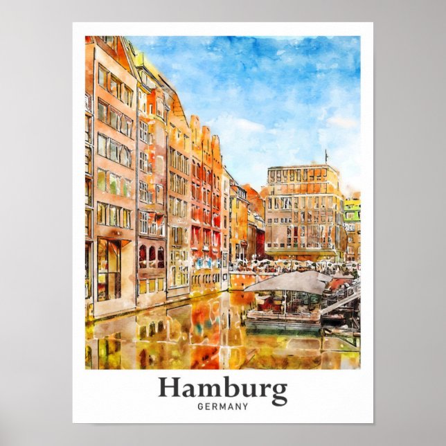 Póster Hamburgo Alemania Trae mano acuarela (Frente)
