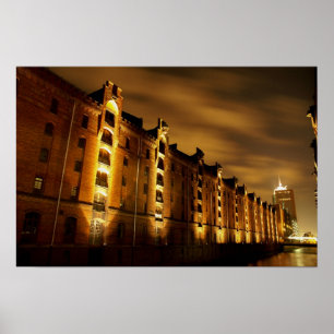 Póster Hamburgo - ciudad de memoria con noche presión -