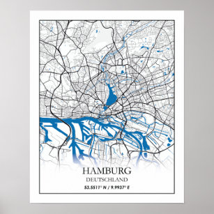 Póster Hamburgo Deutschland Alemania Coordenadas del mapa