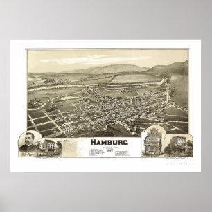 Póster Hamburgo, Mapa Panorámico PA - 1889