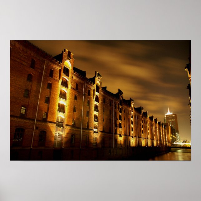 Póster Hamburgo - Speicherstadt bei Nacht - Druck (Frente)