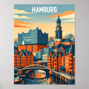 Póster Hamburgo Viaje Minimalista Puerto Alemania 