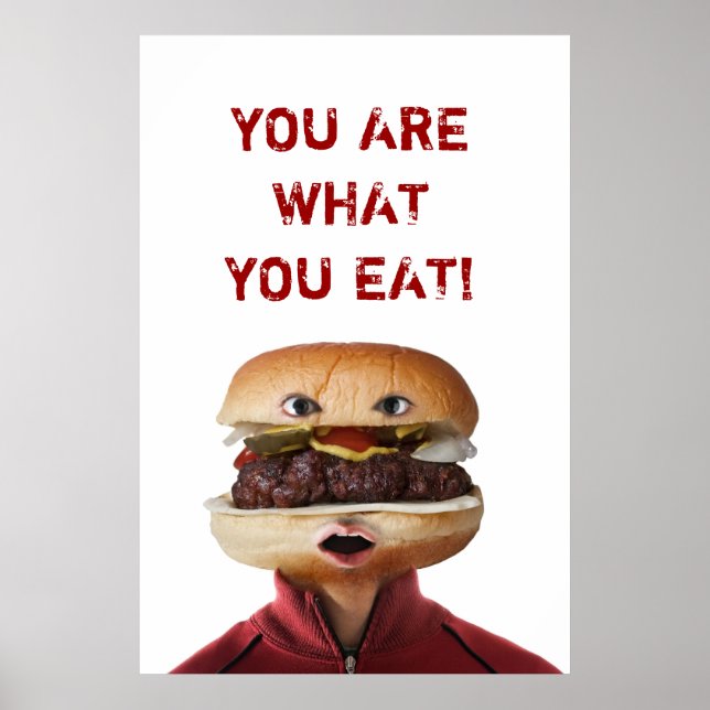 Póster Hamburgués cabeza hombre sobre blanco (Frente)
