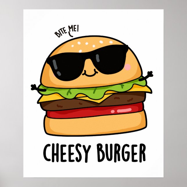 Póster Hamburguesa con queso Chistes divertidos de comida (Frente)