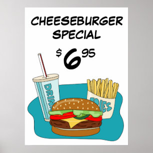 Póster Hamburguesa con queso y papas fritas especial
