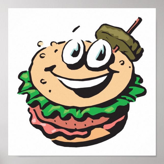 Póster hamburguesa de cara feliz (Frente)