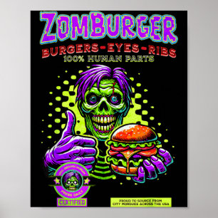 Póster Hamburguesa de comida rápida zombie y costillas de