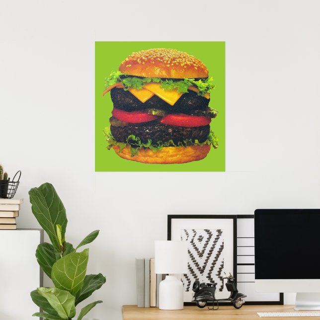 Póster Hamburguesa Doble Deluxe con Queso (Oficina en casa)