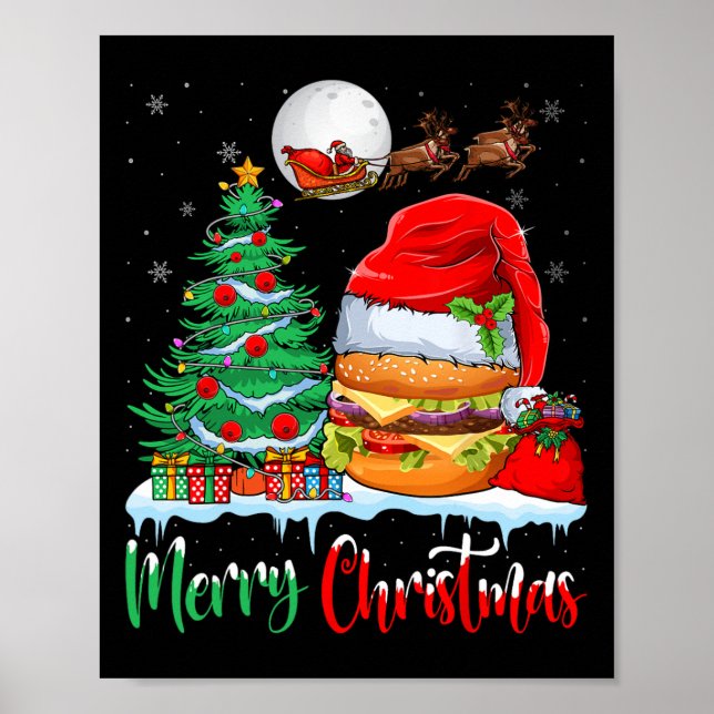 Póster Hamburguesa usando Navidad de Santa Hat - Feliz Na (Frente)