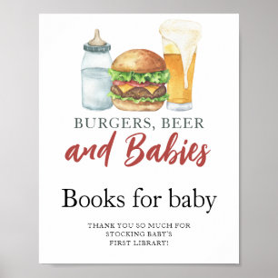 Póster Hamburguesas, cerveza y libros de leche para bebé