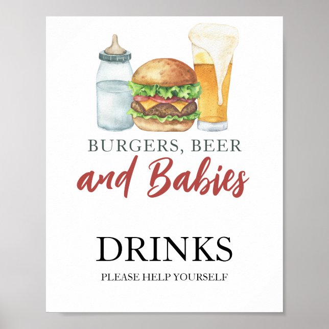 Póster Hamburguesas y bebés Bebidas con ducha para bebés (Frente)