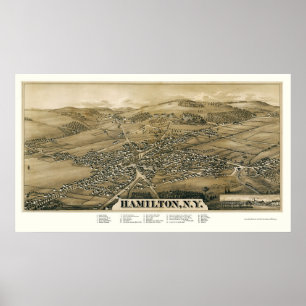 Póster Hamilton, Mapa Panorámico de Nueva York - 1885