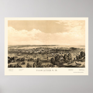 Póster Hamilton, ON, Canada Panoramic Map - 1859