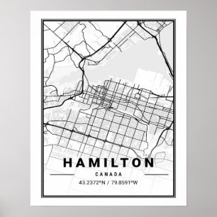 Póster Hamilton Ontario Canada Travel City Map Poster