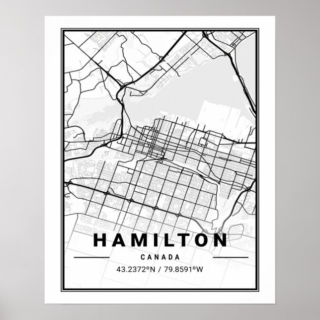 Póster Hamilton Ontario Canada Travel City Map Poster (Frente)