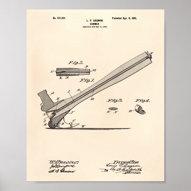 Póster Hammer 1901 Patent Art Old Peper (Frente)