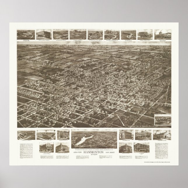 Póster Hammonton, Mapa Panorámico NJ - 1926 (Frente)
