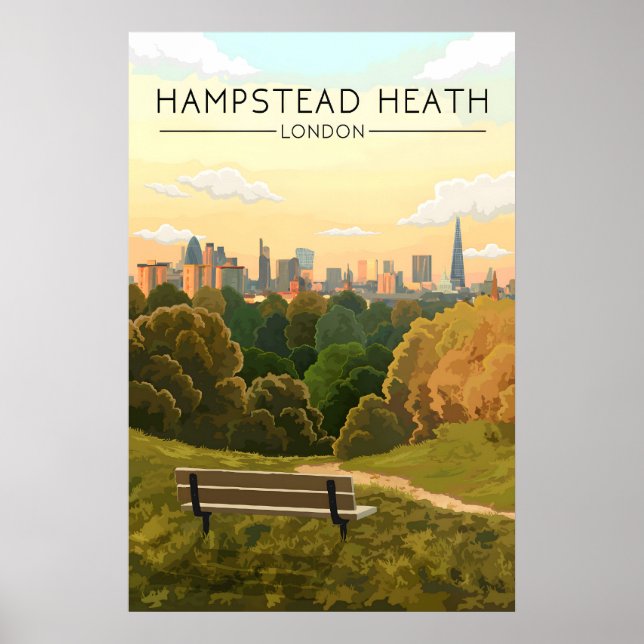 Póster Hampstead Heath London Skyline Travel Poster (Frente)