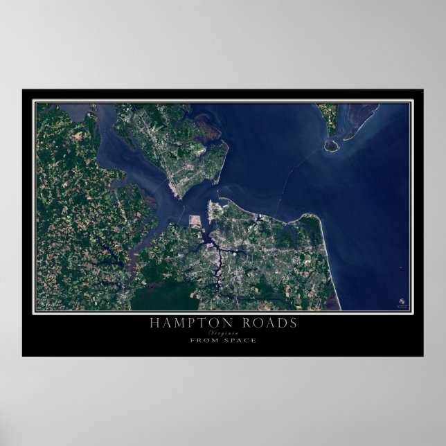 Póster Hampton Roads Virginia Del Mapa De Satélites Espac (Frente)