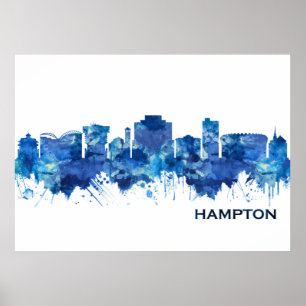 Póster Hampton Virginia Skyline Blue