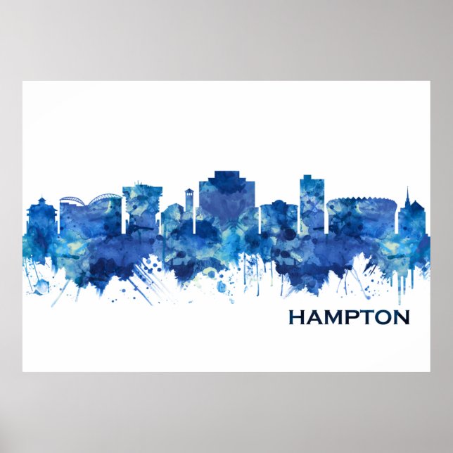 Póster Hampton Virginia Skyline Blue (Frente)