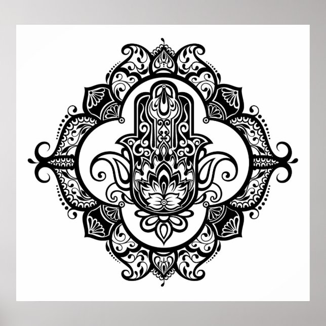 Póster Hamsa con ornamentos étnicos Doodle 2 (Frente)