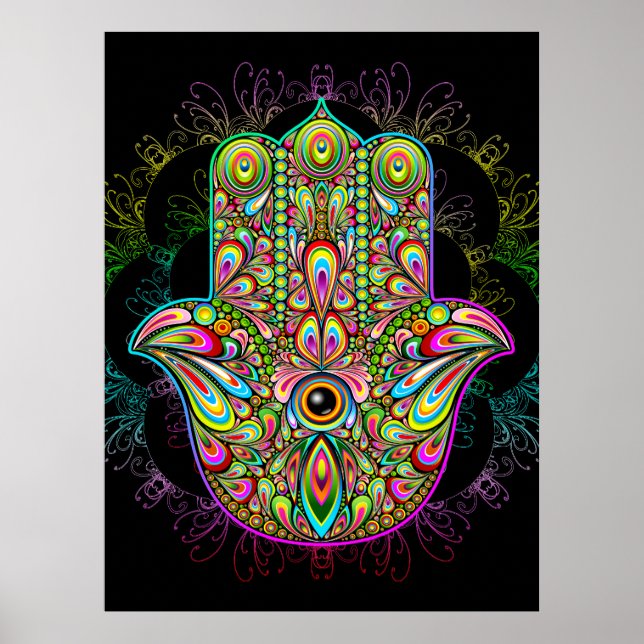 Póster Hamsa Fatma Hand Psychedelic Art (Frente)