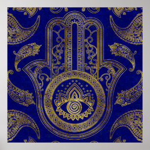 Póster Hamsa Hand - oro en lapis lazuli