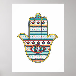 Póster HAMSA Mano del amuleto del símbolo Fátima, triba