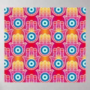 Póster Hamsa mística: diseño ornamentado sin fisuras.