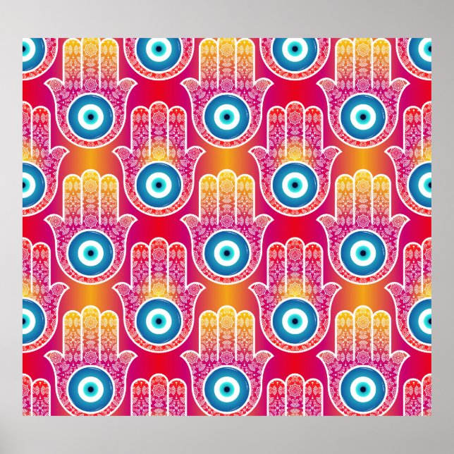 Póster Hamsa mística: diseño ornamentado sin fisuras. (Frente)