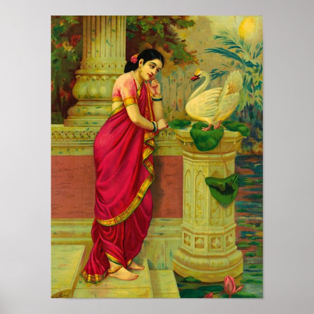 Póster Hamsa y Damayanti por Raja Ravi Varma (Frente)