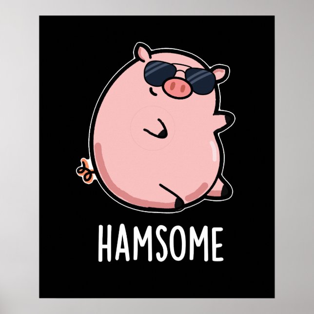 Póster Hamsome Funny Pig Pun Dark BG (Frente)
