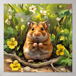 Póster Hamster Dorado Sirio En Un Campo De Flores
